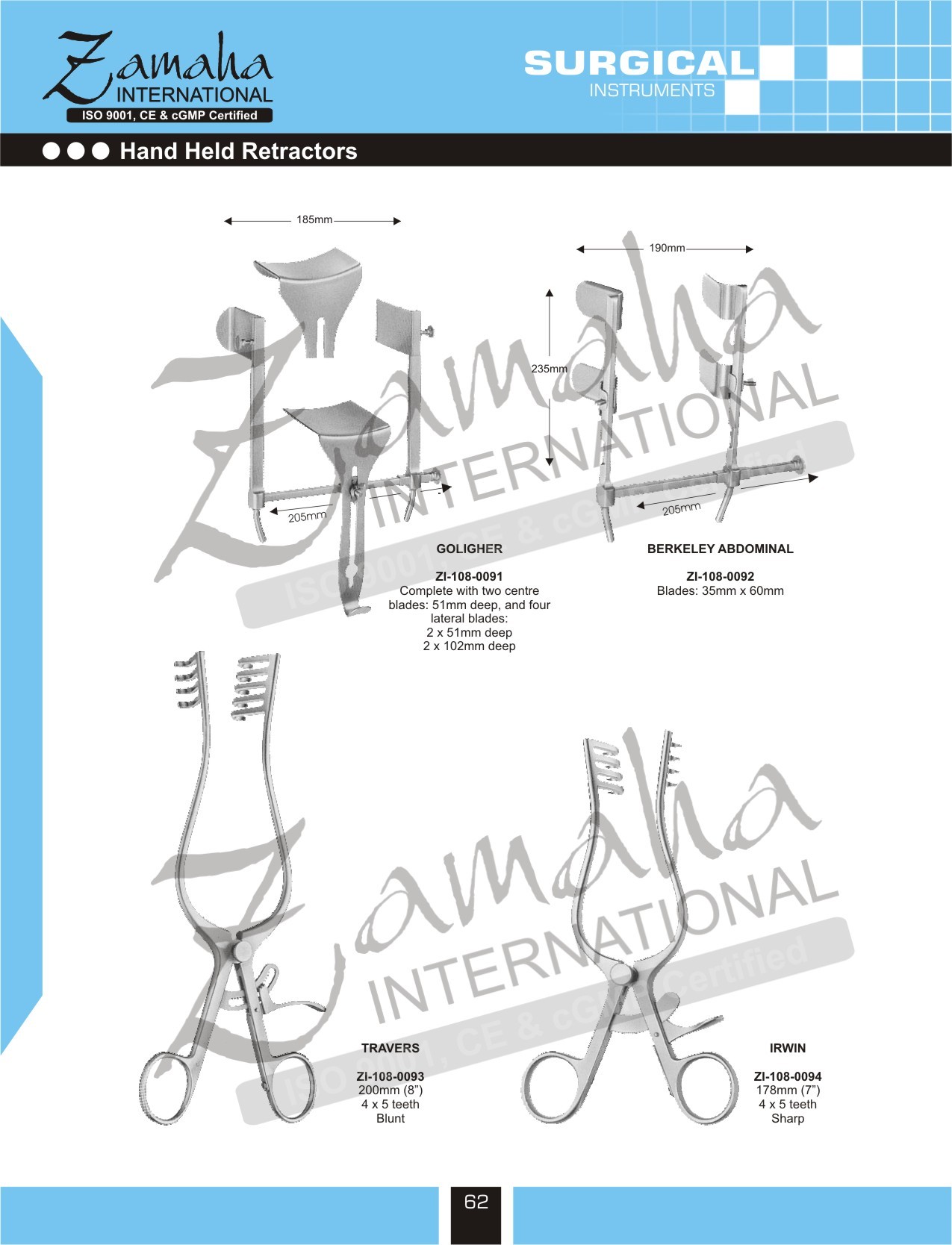 Goligher Abdominal Retractors, Berkeley Abdominal Self Retaining Retractors, Travers Self Retaining Retractors, Irwin Retaining Retractors