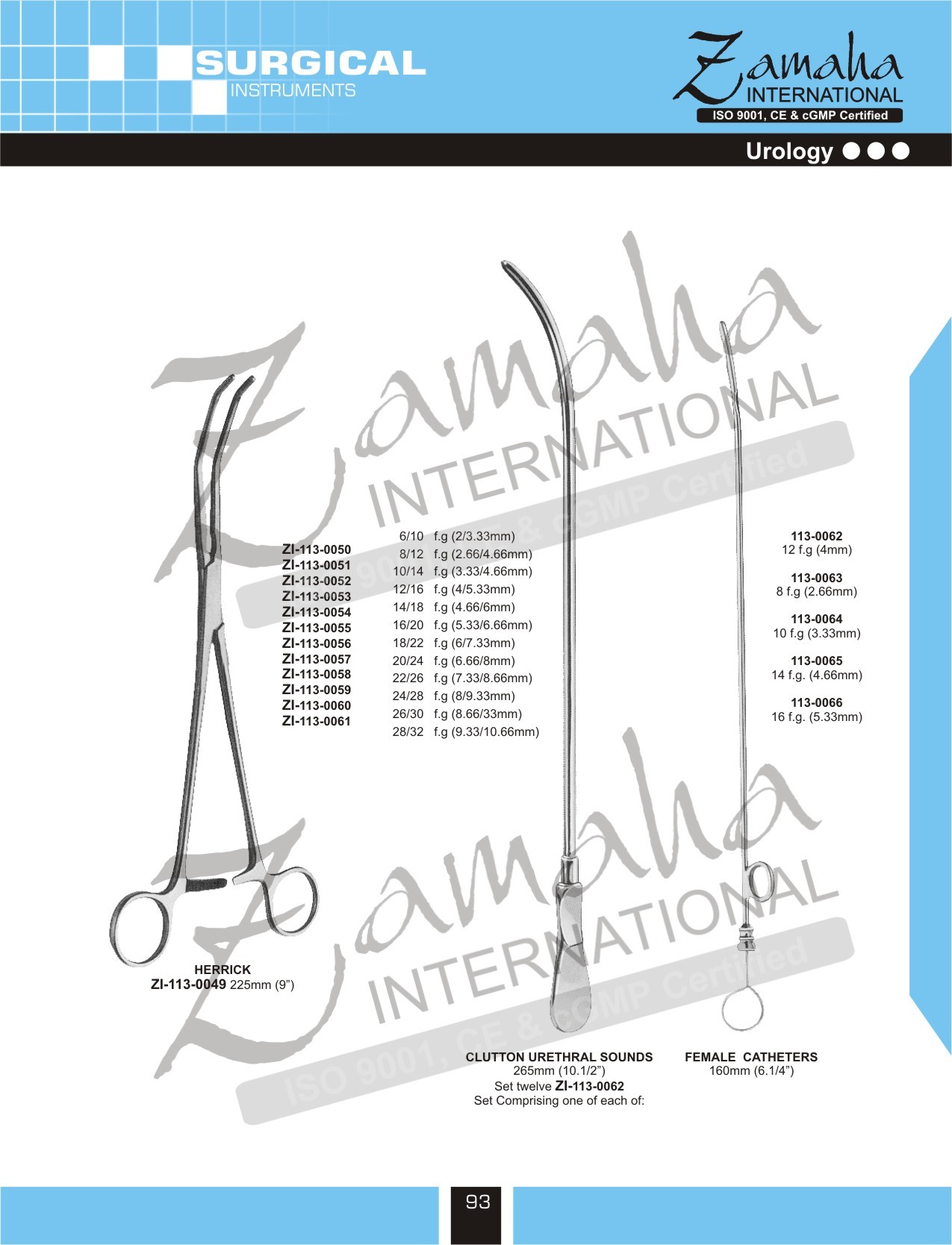 Herrick Kidney Pedicle Clamp, Clutton Urethral Sounds, Female Catheters