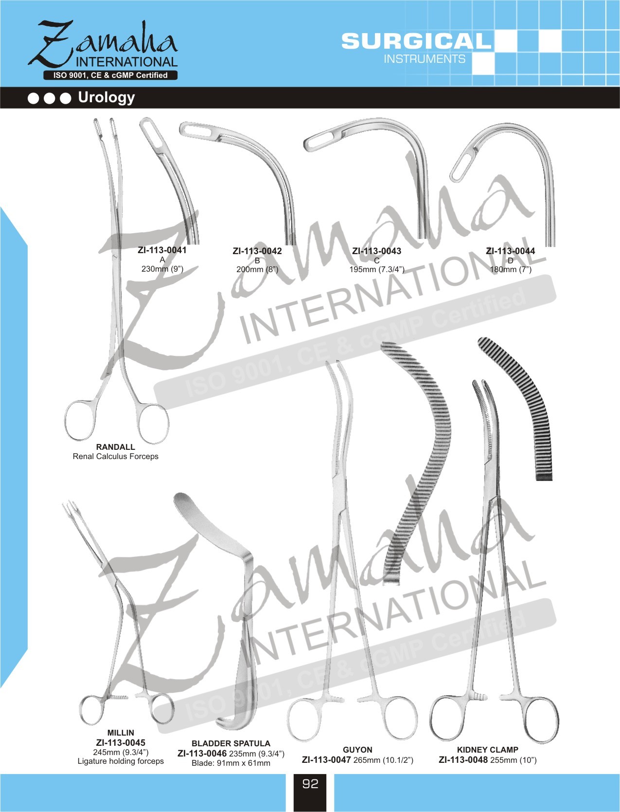 Randall Kidney Stone Forceps, Urology Forceps, Randall Renal Calculus Forceps, Millin Ligature Holding Forceps, Ligature Holding Forceps Millin, Legueu Bladder Spatula, Guyon Urology Forceps, Kidney